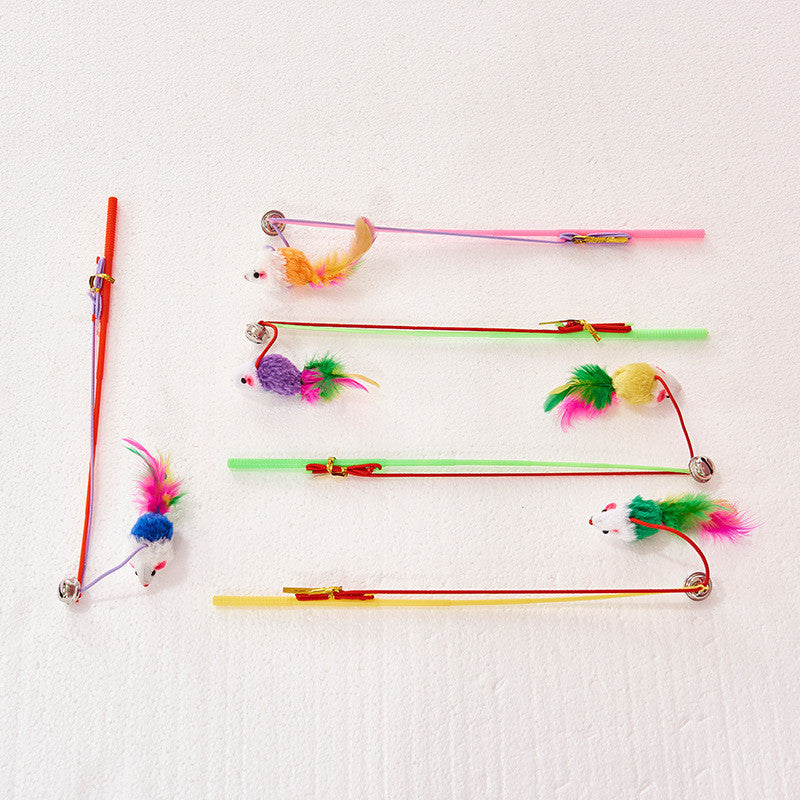 HKM-5533885 Cat Toy: Funny Plastic Fake Hair Mouse Stick for Cats, 31cm