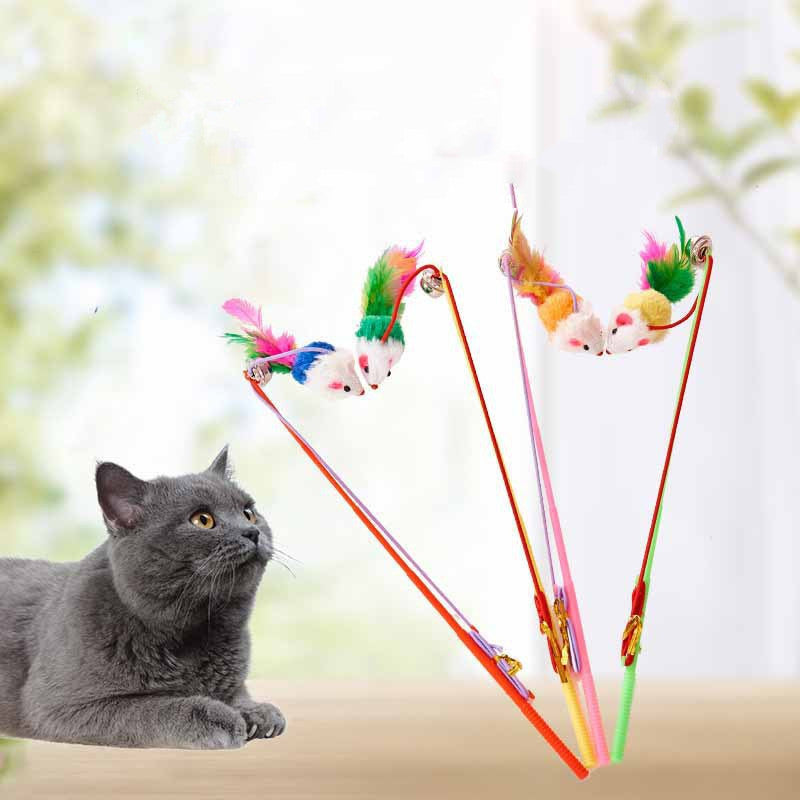 HKM-5533885 Cat Toy: Funny Plastic Fake Hair Mouse Stick for Cats, 31cm