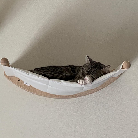 HKM-5534653 Solid Wood Cat Wall-Mounted Scratching Post and Climbing Hammock Bed
