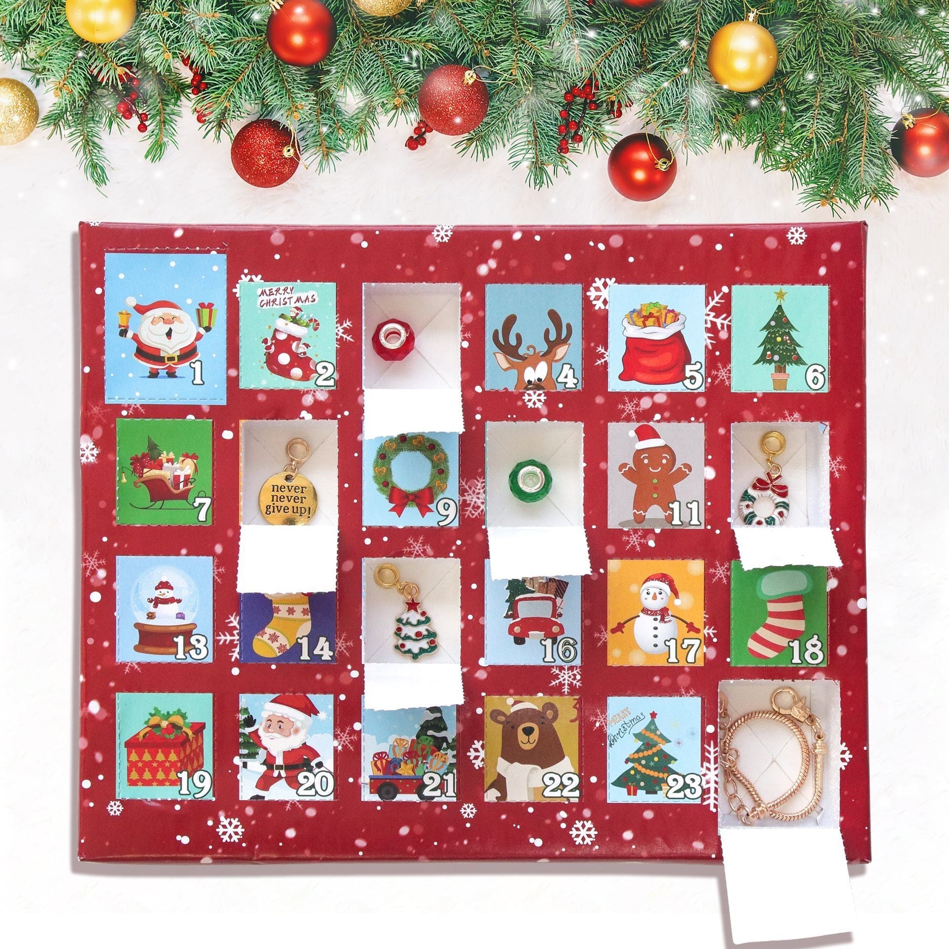 HKM-553683 24-Grid Christmas Countdown Calendar with Handmade Bracelet Gift Box for Children