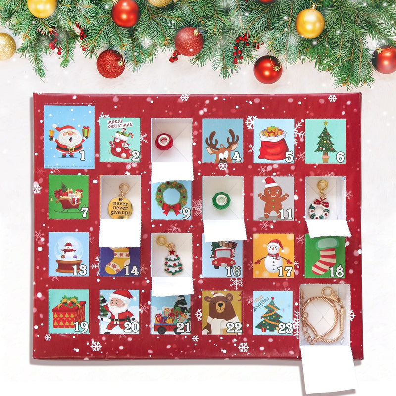 HKM-553683 24-Grid Christmas Countdown Calendar with Handmade Bracelet Gift Box for Children