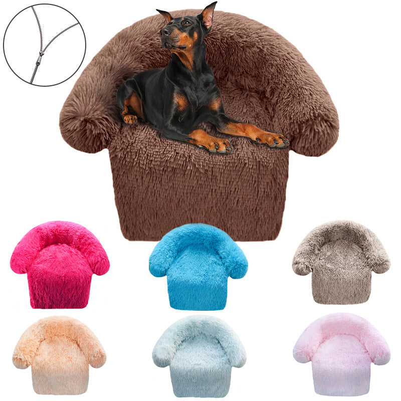 HKM-5537085 Removable & Washable Plush Pet Bed with Integrated Blanket for Dogs