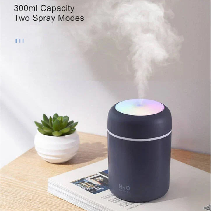 HKM-553747 Portable Mini USB Humidifier with LED Light and Essential Oil Diffuser, 300ml Aroma Spray for Home and Car