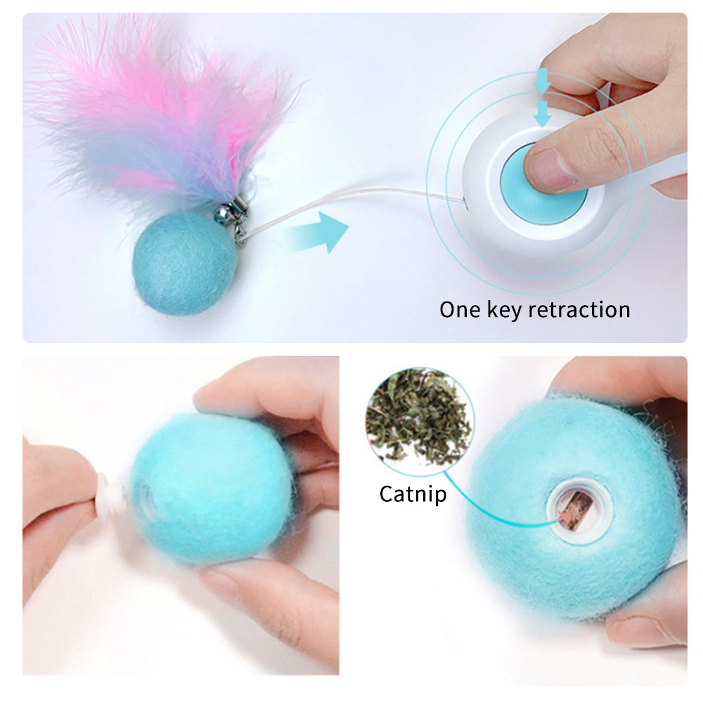 HKM-5537853 Automatic Telescopic Cat Teaser Stick with 1.5m Line and Wool Ball - Pink