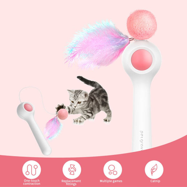 HKM-5537853 Automatic Telescopic Cat Teaser Stick with 1.5m Line and Wool Ball - Pink