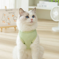 HKM-5538621 Hollowed-out Breathable Knitted Cat Clothes with Bear Patch in Multiple Colors