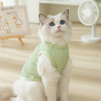 HKM-5538621 Hollowed-out Breathable Knitted Cat Clothes with Bear Patch in Multiple Colors
