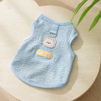 HKM-5538621 Hollowed-out Breathable Knitted Cat Clothes with Bear Patch in Multiple Colors