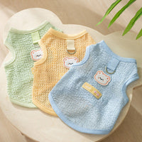HKM-5538621 Hollowed-out Breathable Knitted Cat Clothes with Bear Patch in Multiple Colors