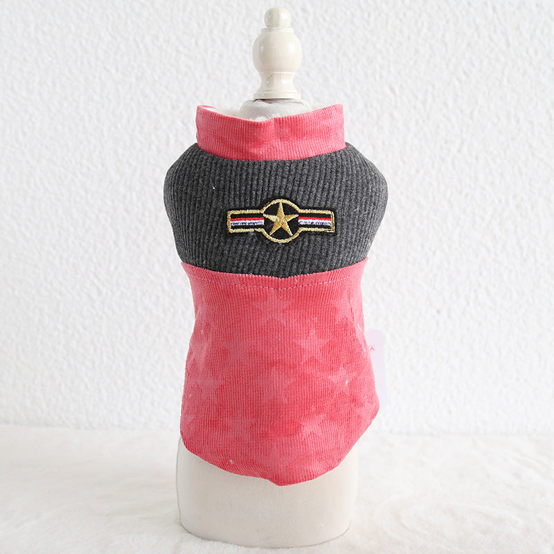 HKM-5539389 Corduroy Patchwork Star Casual Vest for Dogs in Pink and Purple