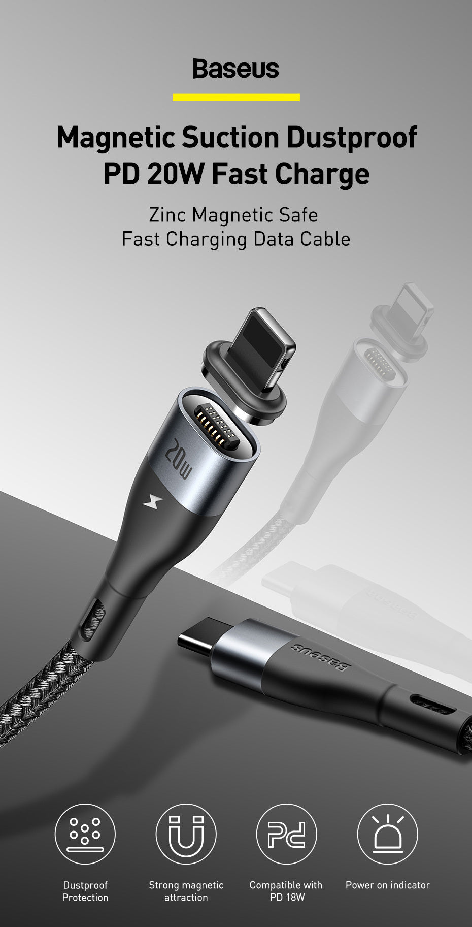 HKM-553939 Magnetic Fast Charging Data Cable for iPhone 12 - 1m Zinc Connector Compatible with All Models