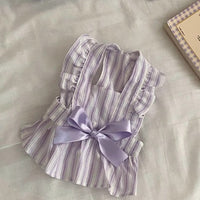 HKM-5540413 Cute Striped Dress for Dogs with Flying Sleeves in Pink and Purple
