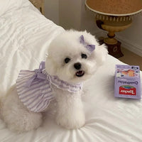 HKM-5540413 Cute Striped Dress for Dogs with Flying Sleeves in Pink and Purple