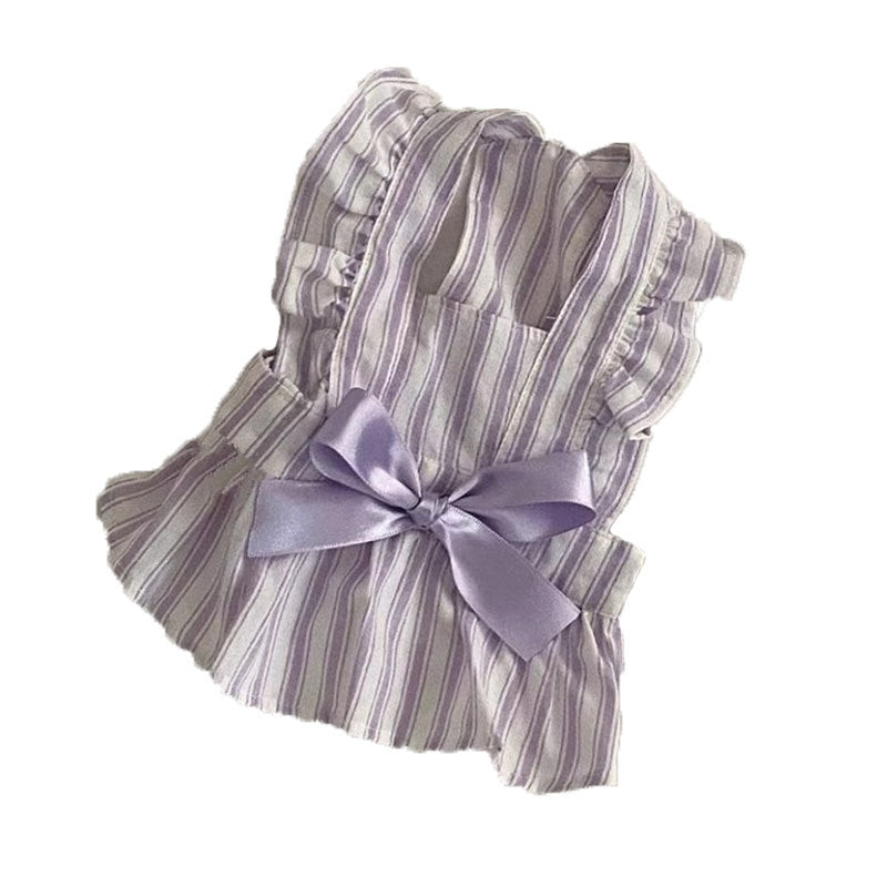 HKM-5540413 Cute Striped Dress for Dogs with Flying Sleeves in Pink and Purple