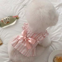 HKM-5540413 Cute Striped Dress for Dogs with Flying Sleeves in Pink and Purple