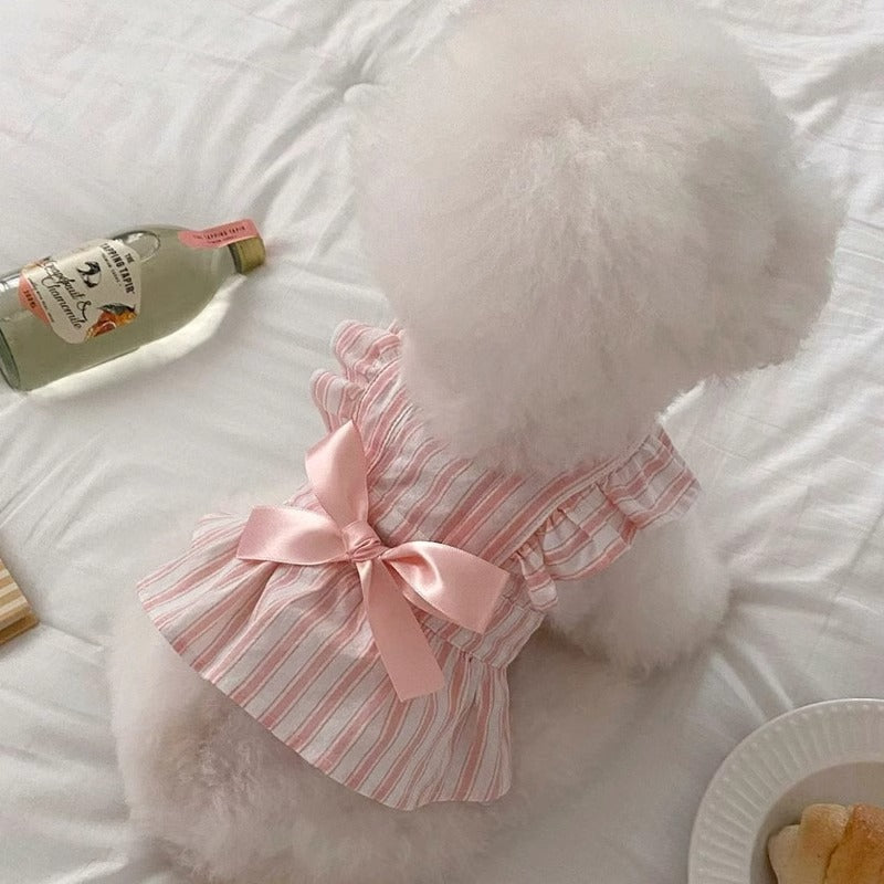 HKM-5540413 Cute Striped Dress for Dogs with Flying Sleeves in Pink and Purple