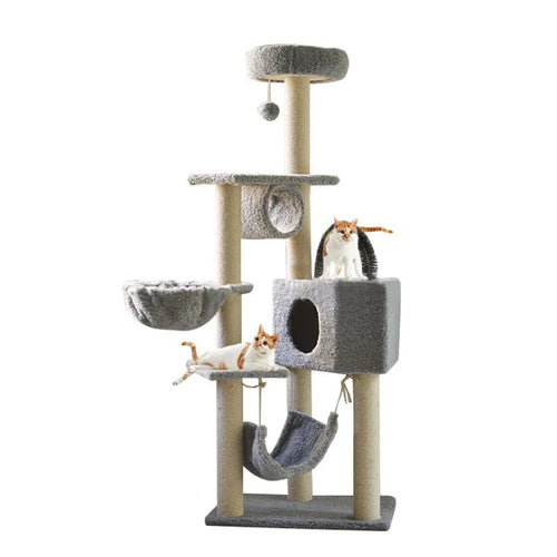 HKM-554067 Cat Tree Wall Shelves with Scratcher Post and Climbing Frame for Playful Cats