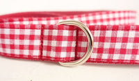 HKM-5542589 Red Plaid Polyester Pet Collar - Stylish and Durable Choice for Pet Control and Comfort