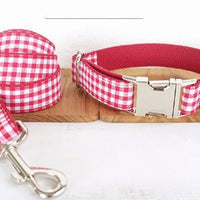 HKM-5542589 Red Plaid Polyester Pet Collar - Stylish and Durable Choice for Pet Control and Comfort