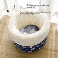 HKM-5542845 Cotton Velvet Cat Nest in Round Large Barrel Design - Soft and Cozy for Cats
