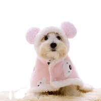 HKM-5543357 Warm Coral Fleece Dog Cloak in Brown and Pink for Small to Medium Pets