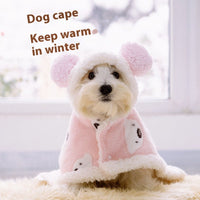HKM-5543357 Warm Coral Fleece Dog Cloak in Brown and Pink for Small to Medium Pets