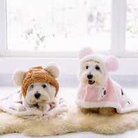 HKM-5543357 Warm Coral Fleece Dog Cloak in Brown and Pink for Small to Medium Pets