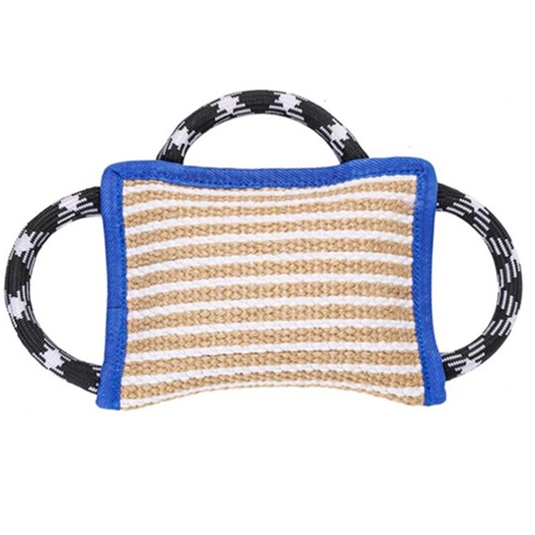 HKM-5543613 Durable Tear-Resistant Jute Bite Pillow with 3 Handles for Dog Training