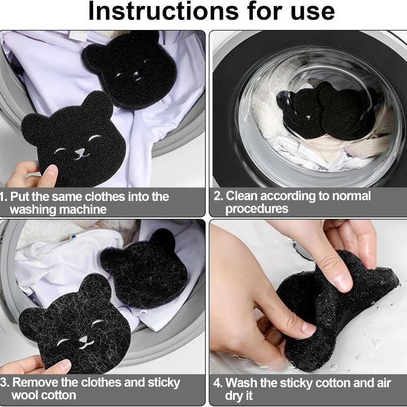 HKM-5544381 Reusable Bear Shape Cleaning Sponge Balls for Laundry & Pet Hair Remover - 2 Pack