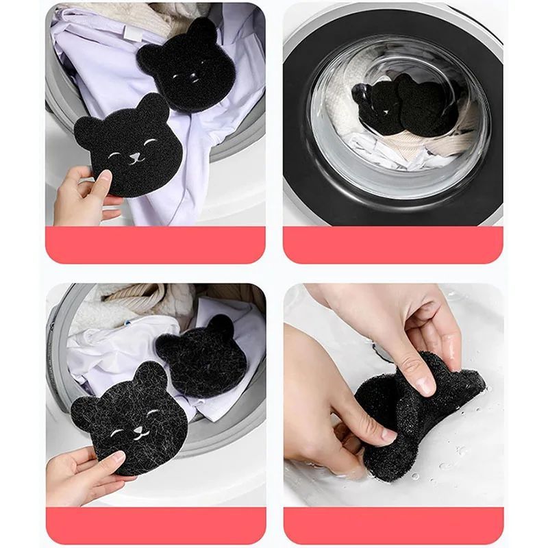 HKM-5544381 Reusable Bear Shape Cleaning Sponge Balls for Laundry & Pet Hair Remover - 2 Pack