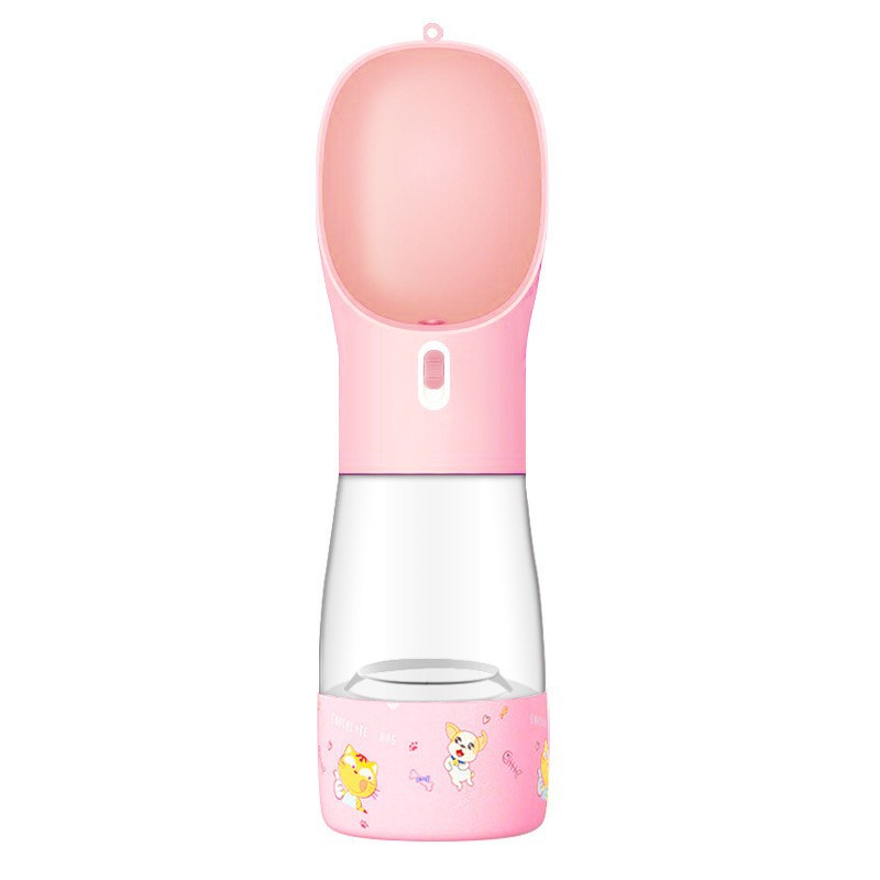 HKM-5544637 Portable Dog Water Bottle and Bowl with High-Temperature Resistant Plastic, 458ml Capacity, Easy to Clean and Use, Available in Four Colors