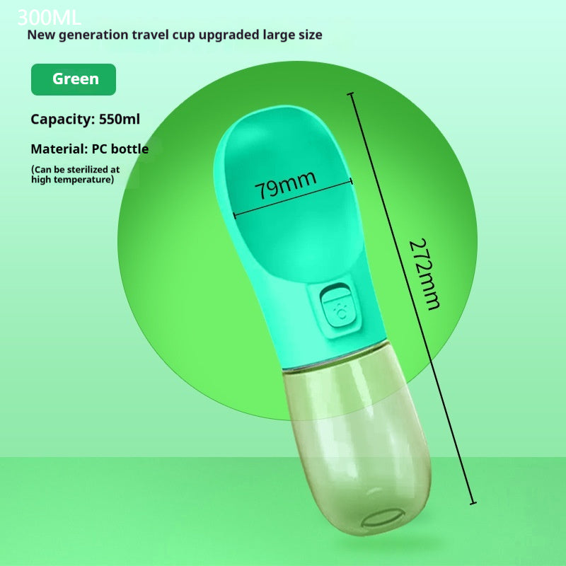HKM-5544637 Portable Dog Water Bottle and Bowl with High-Temperature Resistant Plastic, 458ml Capacity, Easy to Clean and Use, Available in Four Colors