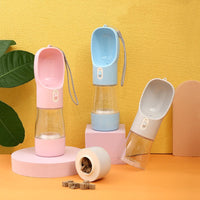 HKM-5544637 Portable Dog Water Bottle and Bowl with High-Temperature Resistant Plastic, 458ml Capacity, Easy to Clean and Use, Available in Four Colors