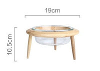 HKM-5544765 Glass UFO Pet Bowl with Oak Frame - Two Sizes: 480ML & 800ML