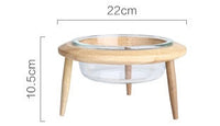 HKM-5544765 Glass UFO Pet Bowl with Oak Frame - Two Sizes: 480ML & 800ML