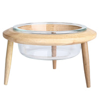 HKM-5544765 Glass UFO Pet Bowl with Oak Frame - Two Sizes: 480ML & 800ML
