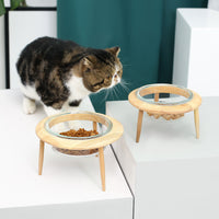 HKM-5544765 Glass UFO Pet Bowl with Oak Frame - Two Sizes: 480ML & 800ML