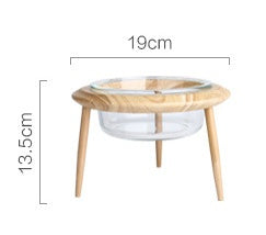 HKM-5544765 Glass UFO Pet Bowl with Oak Frame - Two Sizes: 480ML & 800ML