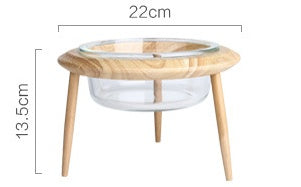 HKM-5544765 Glass UFO Pet Bowl with Oak Frame - Two Sizes: 480ML & 800ML