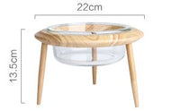 HKM-5544765 Glass UFO Pet Bowl with Oak Frame - Two Sizes: 480ML & 800ML