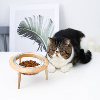 HKM-5544765 Glass UFO Pet Bowl with Oak Frame - Two Sizes: 480ML & 800ML