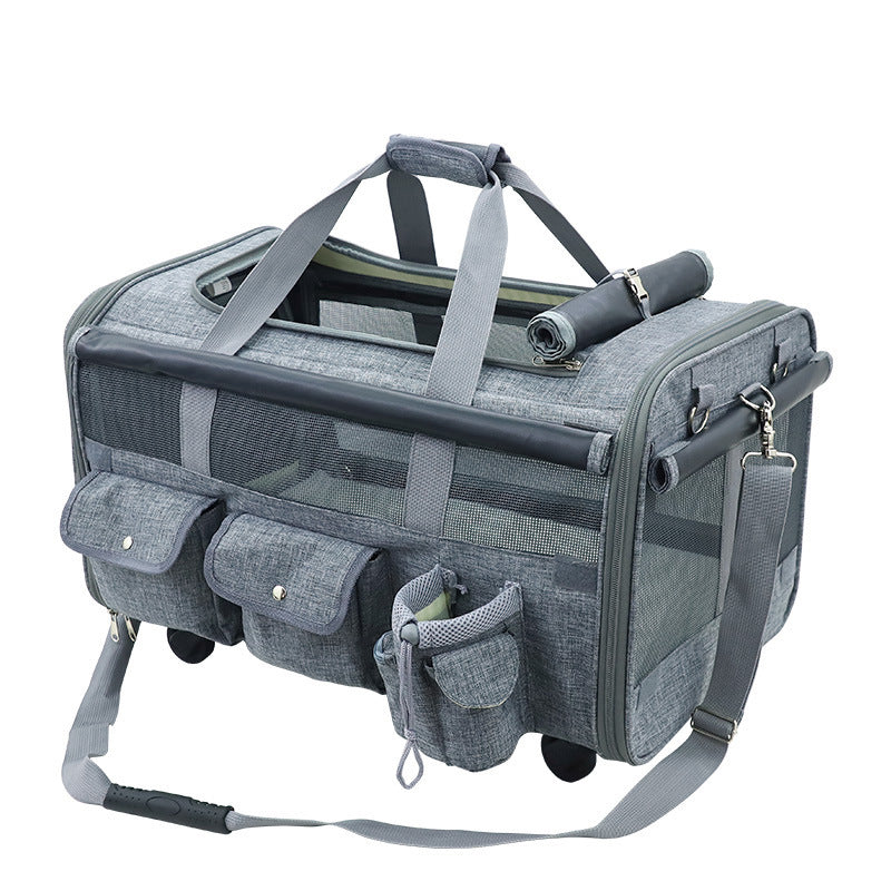 HKM-5545021 Foldable Universal Travel Cat Carrier with Padded Base and Multi-functional Pockets