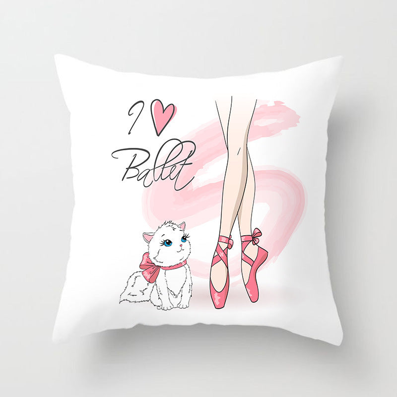HKM-554771 Ballet Dancing Girl Pillowcase Cover in Polyester - 45x45 cm Character Design