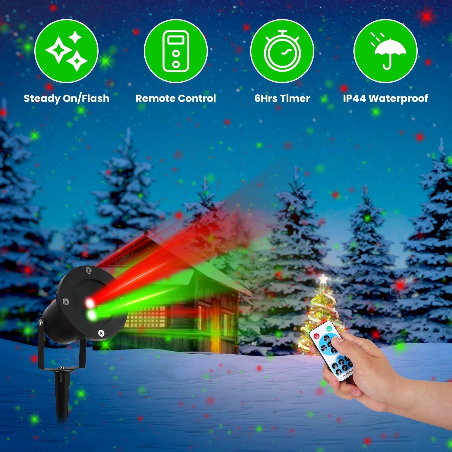 HKM-554835 Outdoor Laser Projector Light - Red and Green Holiday Projector with 3 Modes, 12 Speeds, IP44 Waterproof for Christmas and Halloween Decor