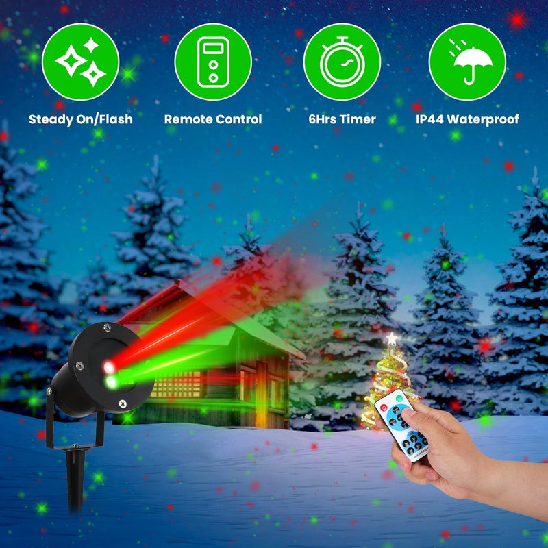 HKM-554835 Outdoor Laser Projector Light - Red and Green Holiday Projector with 3 Modes, 12 Speeds, IP44 Waterproof for Christmas and Halloween Decor