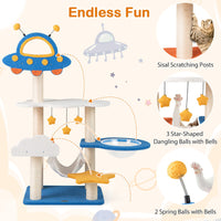 HKM-5548733 Space-Themed 49-Inch Cat Tree with UFO Perch, Sisal Scratching Posts, and Multiple Resting Areas