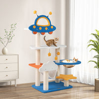 HKM-5548733 Space-Themed 49-Inch Cat Tree with UFO Perch, Sisal Scratching Posts, and Multiple Resting Areas