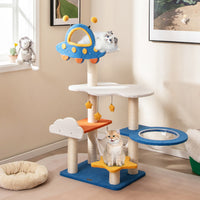 HKM-5548733 Space-Themed 49-Inch Cat Tree with UFO Perch, Sisal Scratching Posts, and Multiple Resting Areas