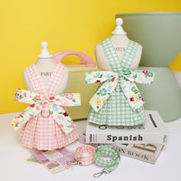 HKM-5549117 Pink and Light Green Plaid Patchwork Corset Dress for Pets
