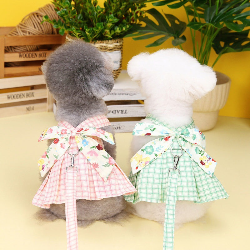 HKM-5549117 Pink and Light Green Plaid Patchwork Corset Dress for Pets